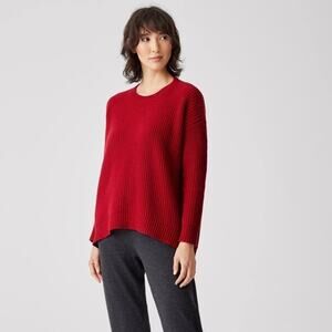 EILEEN FISHER Recycled Cashmere Wool High Low Sweater Red Medium M